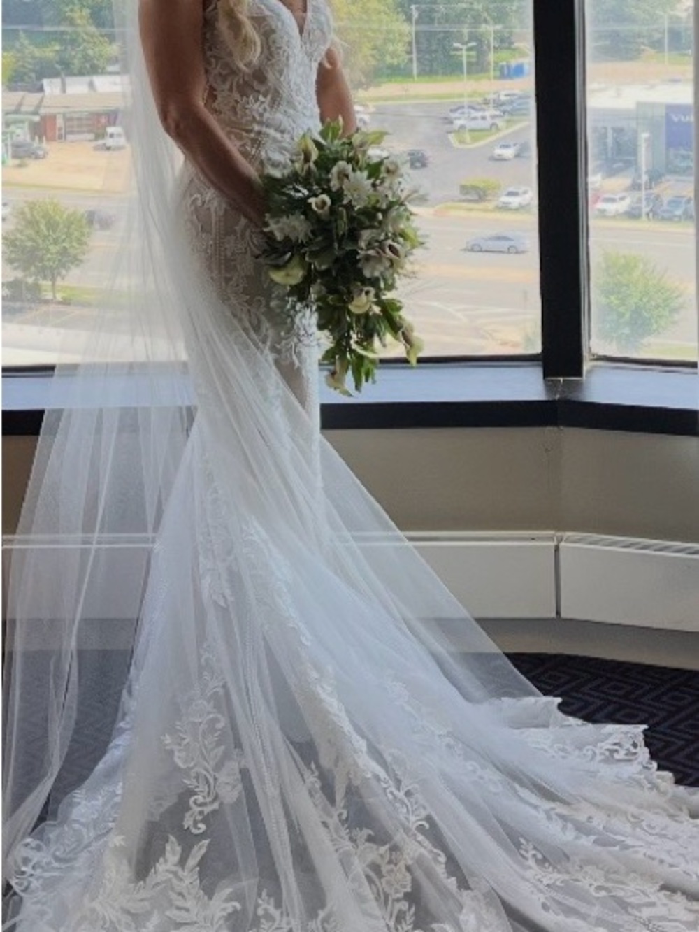 Elegant White Lace Bridal Veil and Dress Accent